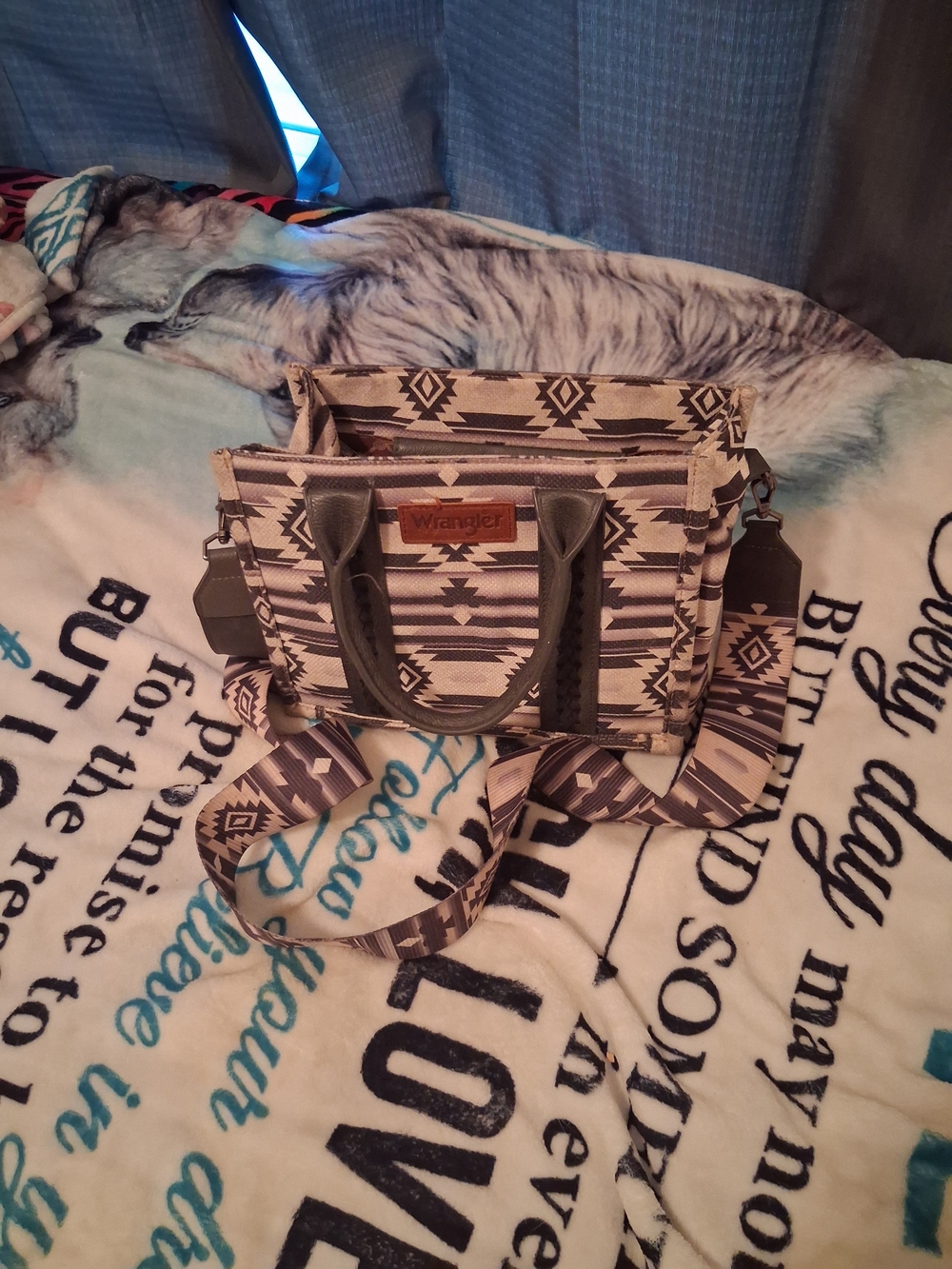 Wrangler Aztec-Print Canvas Tote Bag in Beige & Brown
